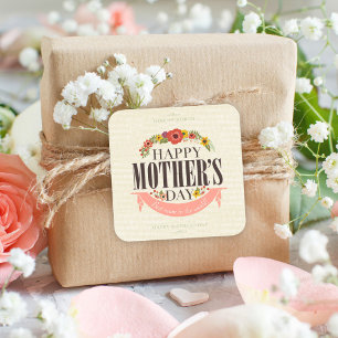 Pegatina Cuadrada Floral moderna feliz día de la madre