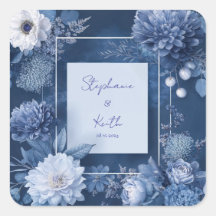 Floral Monocromo Azul Marino Blanco Moderno Cuadra