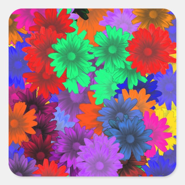 Pegatina Cuadrada Floral multicolor (Anverso)