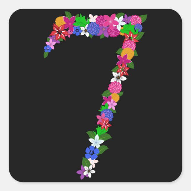 Pegatina Cuadrada Floral número siete Pegatinas (Anverso)