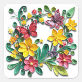 Pegatina Cuadrada Floral Paper Quilling | Pensando en Ti
