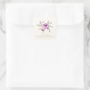 Pegatina Cuadrada Floral Pastel Romántico de Acuarela