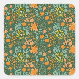 Pegatina Cuadrada Floral pattern on a dark green background 