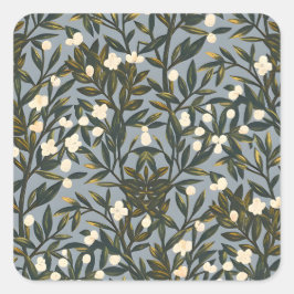 Pegatina Cuadrada Floral pattern on  dusty blue-gray background