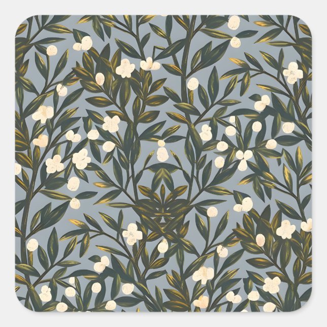 Pegatina Cuadrada Floral pattern on  dusty blue-gray background (Anverso)