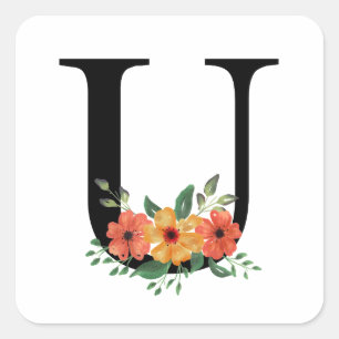 Pegatina Cuadrada Floral personalizada monogramada