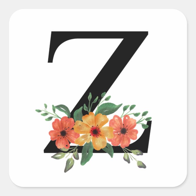 Pegatina Cuadrada Floral personalizada monogramada (Anverso)