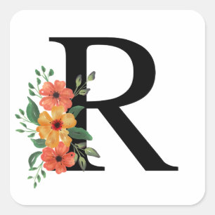 Pegatina Cuadrada Floral personalizada monogramada