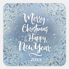 Pegatina Cuadrada Floral Personalizado de Navidad Año Script Fiesta