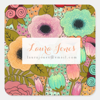 Pegatina Cuadrada Floral Pintada Que Pertenece A Personalizada