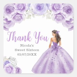 Pegatina Cuadrada Floral Princess in Purple Dress Sweet Sixteen