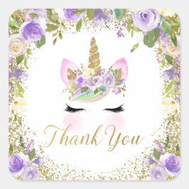 Pegatina Cuadrada Floral Purple Gold Unicorn