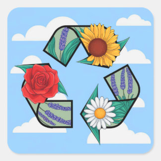 Pegatina Cuadrada Floral Recycling Symbol | Eco-Friendly Nature
