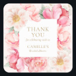 Pegatina Cuadrada Floral rosa elegante ducha de novia Gracias<br><div class="desc">Este hermoso pegatina de Gracias Floral Rosa está adornado con vibrantes flores rosadas que le añadirán un toque de elegancia a los favores de tu partido. La mayoría de las letras son modificables - haga clic en el botón "Personalizar más adelante" para editarlas. Artículos coincidentes en el diseño del Fiesta...</div>