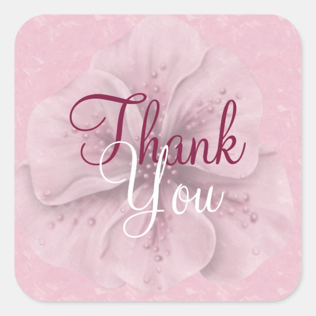 Pegatina Cuadrada Floral rosa gracias (Anverso)