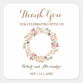 Pegatina Cuadrada Floral rosa gracias por venir Boda