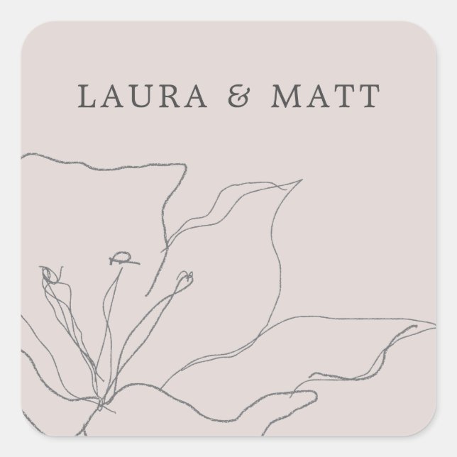 Pegatina Cuadrada Floral rosa Rubor Delicada Moderna (Anverso)