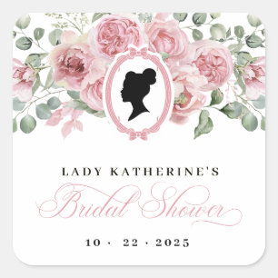 Pegatina Cuadrada Floral Rosa Vintage Nupcial