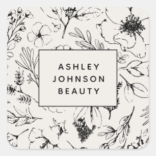 Pegatina Cuadrada Floral rosa y negra de Rubor botánico moderno