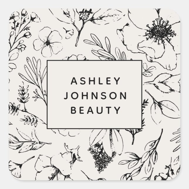 Pegatina Cuadrada Floral rosa y negra de Rubor botánico moderno (Anverso)