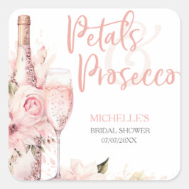 Pegatina Cuadrada Floral Rosado Boho Pétalos y Prosecco