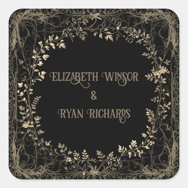 Pegatina Cuadrada Floral Sepia Elegant (Anverso)