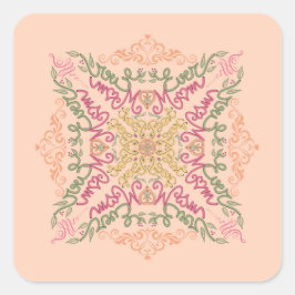 Pegatina Cuadrada Floral Suave melocotón caleidoscópico Script Mejor