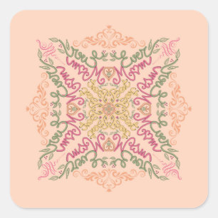 Pegatina Cuadrada Floral Suave melocotón caleidoscópico Script Mejor