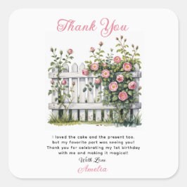Pegatina Cuadrada Floral Thank You Card for First Birthday 
