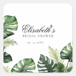 Pegatina Cuadrada Floral Tropical Colorido | Regadera de novia de fo