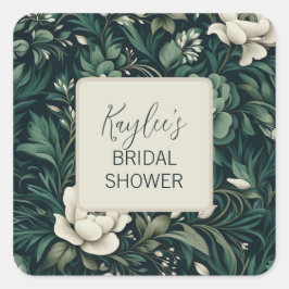 Pegatina Cuadrada Floral verde de esmeralda oscura