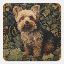 Pegatina Cuadrada Floral vintage de Yorkshire Terrier Yorkie Dog