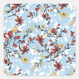 Pegatina Cuadrada Floral Vintage: Sencillo fondo de tela.
