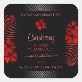 Pegatina Cuadrada Florales en rojo negro de las etiquetas de las flo