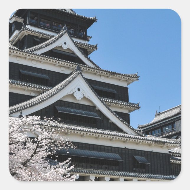 Pegatina Cuadrada Florecimiento De Cerezos En Japón (Anverso)