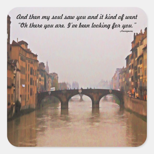 Pegatina Cuadrada Florence Bridge con Love Quote (Anverso)
