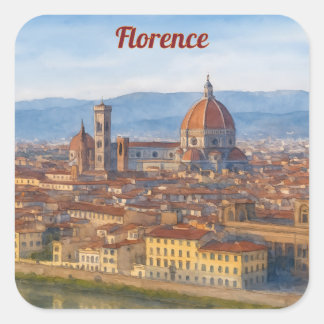 Pegatina Cuadrada Florencia Acuarela Duomo Silueta