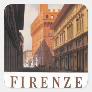 Pegatina Cuadrada Florencia, Florencia, Palazzo Vecchio, Italia Vint