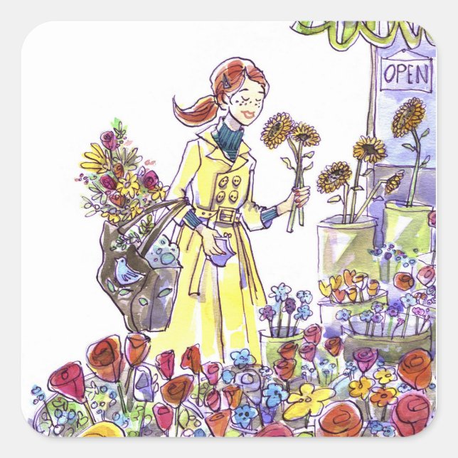 Pegatina Cuadrada Flores (Anverso)