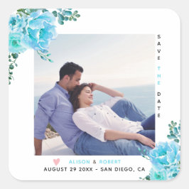 Pegatina Cuadrada Flores acuáticas azules de Aqua, foto de hojas ver