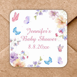 Pegatina Cuadrada flores acuáticas chica verano ducha de bebé rosa