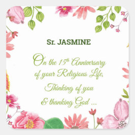 Pegatina Cuadrada Flores acuáticas religiosas Nun 15 años