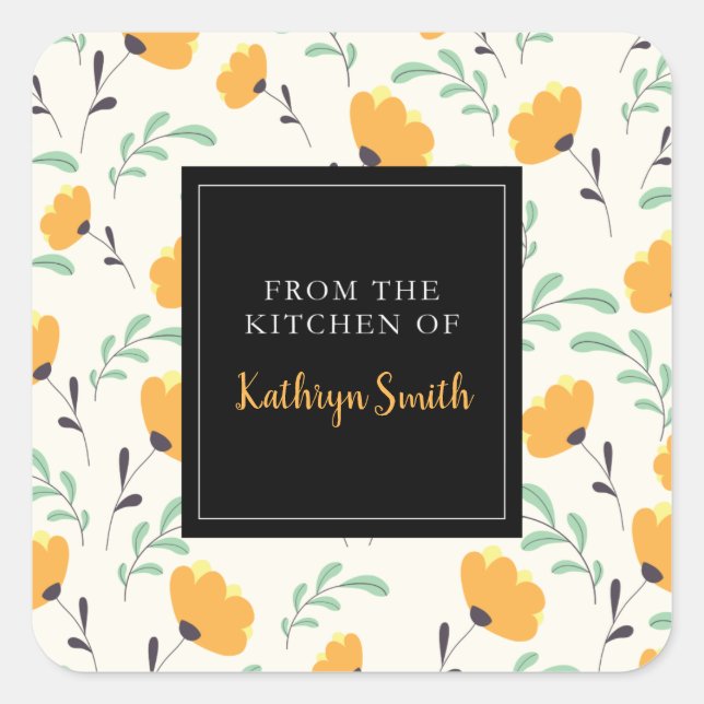 Pegatina Cuadrada flores adorables amarillas florales de la cocina d (Anverso)