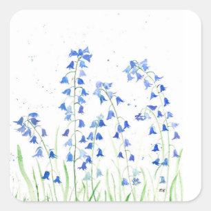 Pegatina Cuadrada Flores azules azul azul vegetación botánica