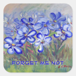 Pegatina Cuadrada Flores azules en pintura de un Bella Artes de camp