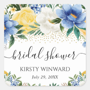 Pegatina Cuadrada Flores azules y amarillas duchas de novias