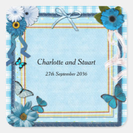 Pegatina Cuadrada Flores Azules y Mariposas