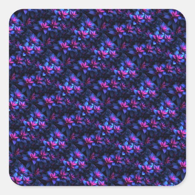 Pegatina Cuadrada Flores azules y moradas (Anverso)