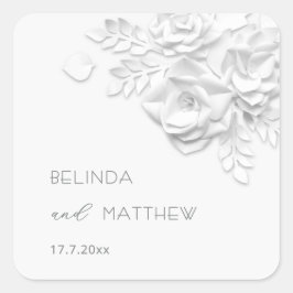 Pegatina Cuadrada Flores Blancas 3D Rosas Minimalistas Boda