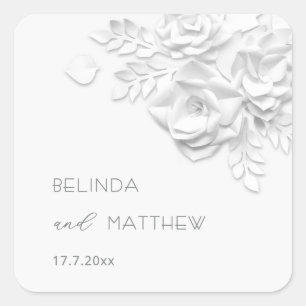 Pegatina Cuadrada Flores Blancas 3D Rosas Minimalistas Boda